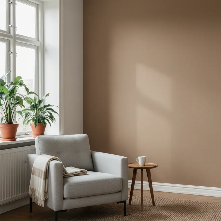 Caparol Muskat 18: Wirkung & Kombinationstipps für Ihre Räume - Photo Wohnraum mit Muskat 18 Wand, natürliche Beleuchtung, moderne Raumgestaltung