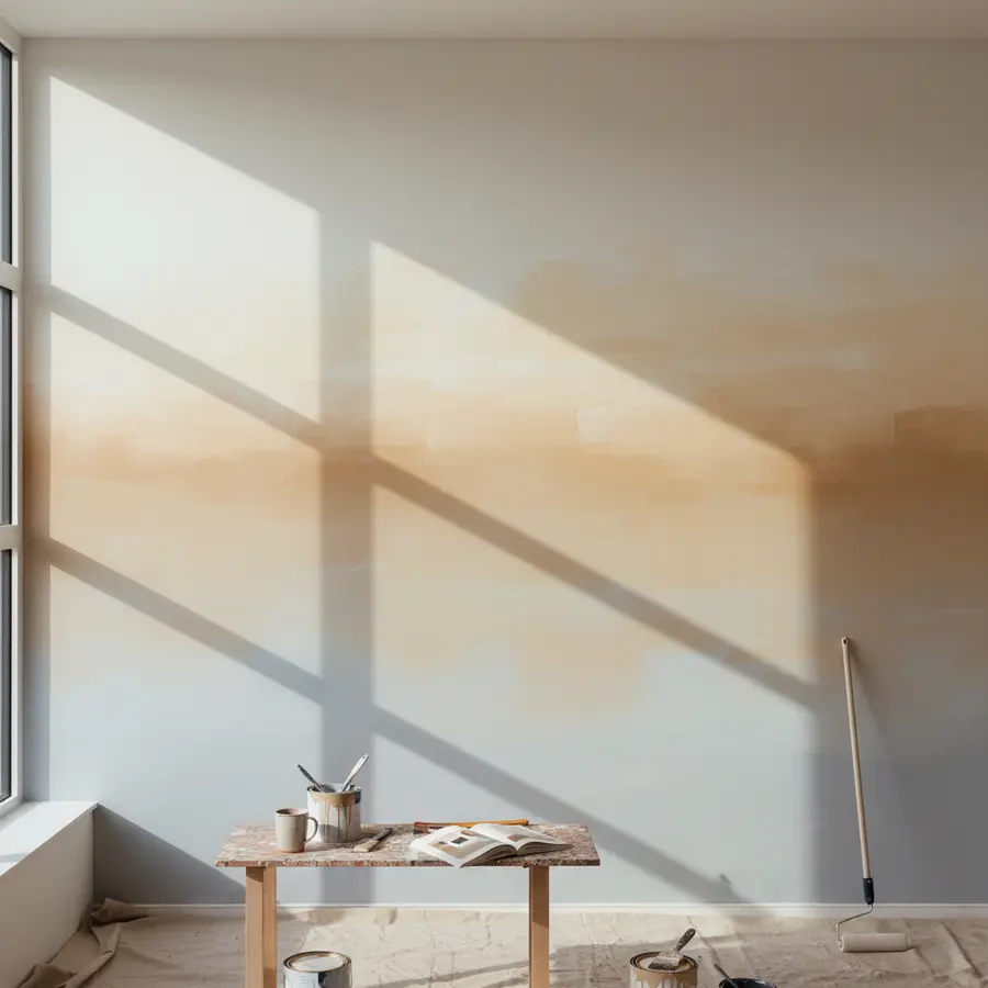 Malertechniken: Wände kreativ gestalten (Der ultimative Guide) - Photo Malertechniken: Helle Wand mit Farbverläufen in moderner Gestaltung passend zum Guide