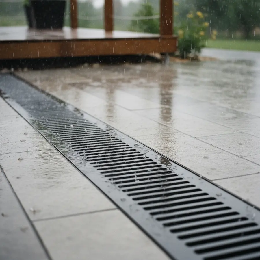 Terrassengitter: Ratgeber für Entwässerung, Schutz & Design - Photo Terrassengitter bei Regen schützt und entwässert den nassen Boden effektiv