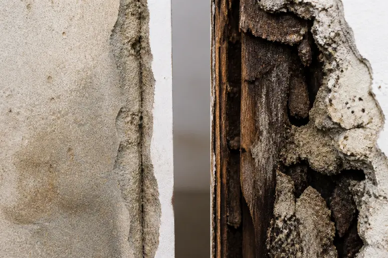 Vergleich von Bauteilen mit oberflächlicher und tiefer Feuchtigkeit nach einem Wasserschaden.